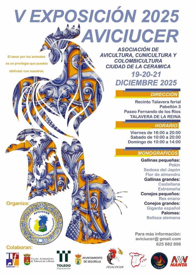 Talavera Ferial suspende la V Exposición AVICIUCER 2025 por el confinamiento obligatorio de aves