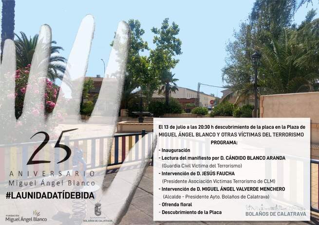 El Consistorio de Bolaños de Calatrava conmemorará el 25º aniversario del secuestro y asesinato de Miguel Ángel Blanco y otras víctimas del terrorismo