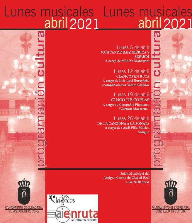 Las músicas sefardí, clásica, del Renacimiento y la copla protagonizan los “Lunes Musicales” del mes de abril