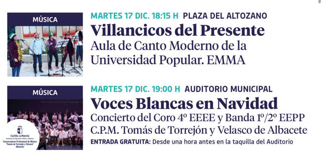 Albacete celebra la Navidad con villancicos modernos en la Plaza del Altozano y un concierto de voces jóvenes en el Auditorio Municipal