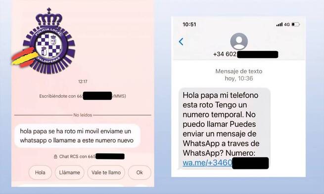 Policía Local de Valdepeñas alerta sobre nueva oleada de SMS fraudulentos que suplantan identidades familiares