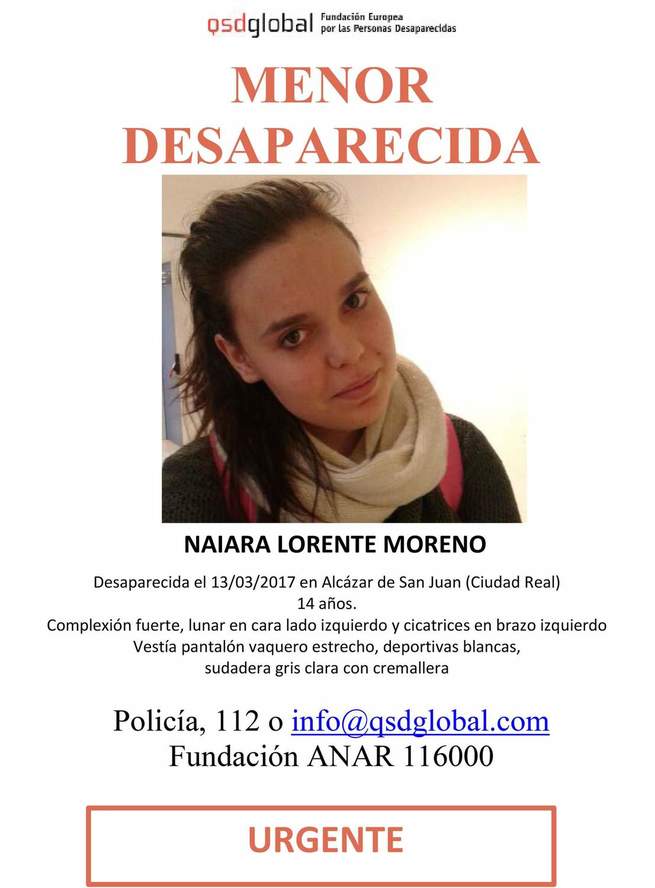 Desaparecida una menor de 14 años el pasado día 13 en Alcázar de San Juan (Ciudad Real)