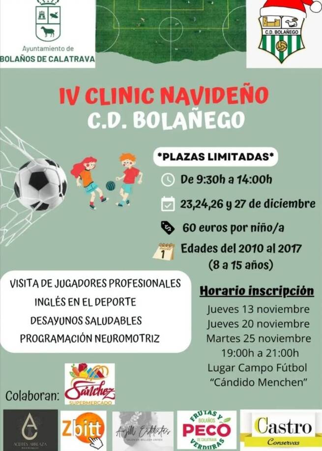 El IV Clinic Navideño del C.D. Bolañego se llevará a cabo un año más para celebrar la navidad con mucho deporte