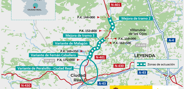 Transportes aprueba provisionalmente el estudio informativo para mejorar la carretera N-401, entre Orgaz y Ciudad Real